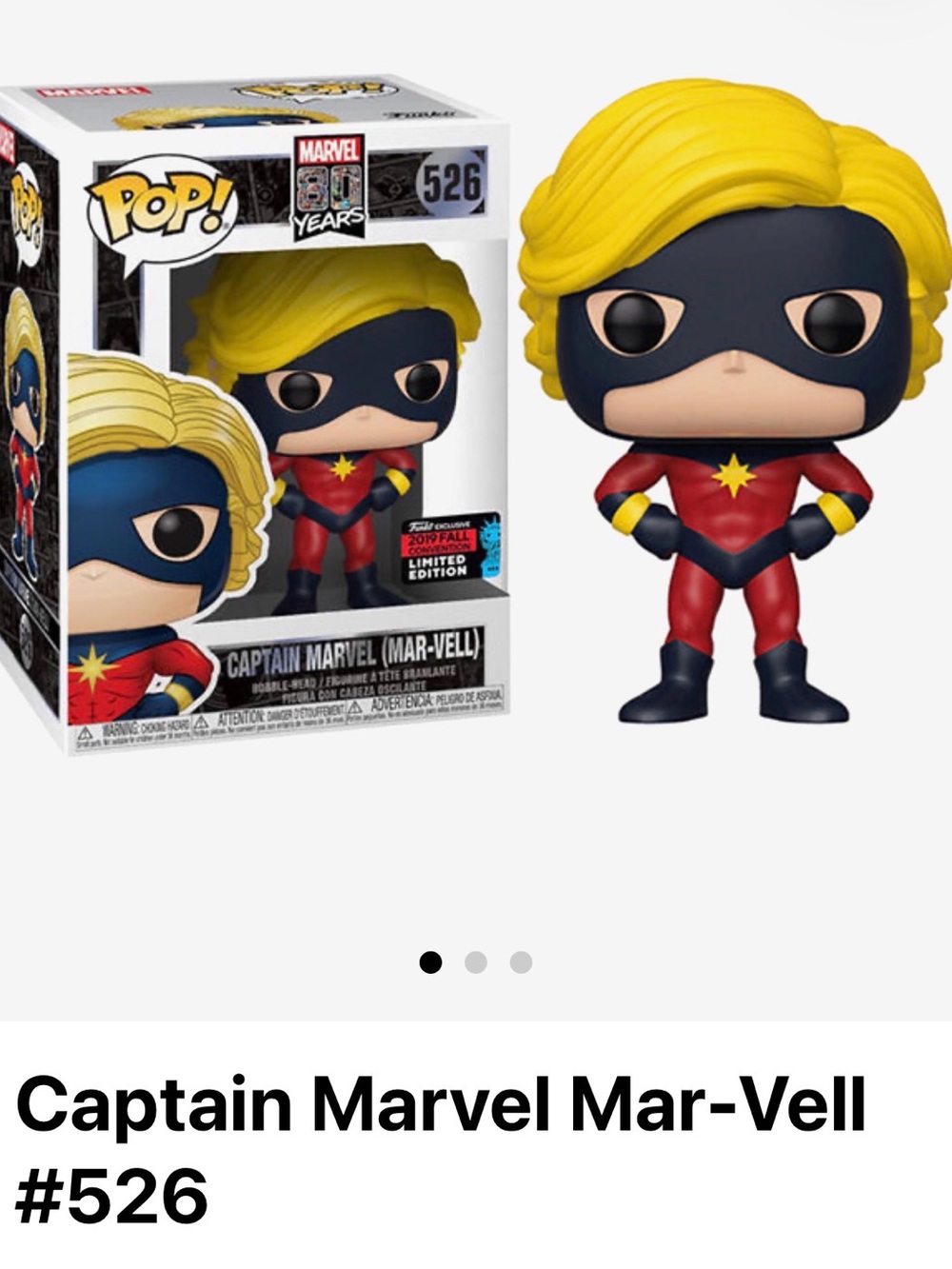 Funko Pop Marvel Captain Marvel Mar- Vell #526 2019 Convention Exclusive